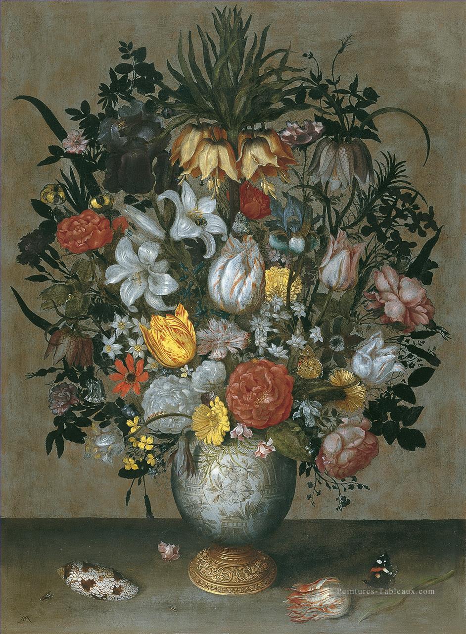 Vase chinois avec fleurs coquillages et insectes Ambrosius Bosschaert Peintures à l'huile